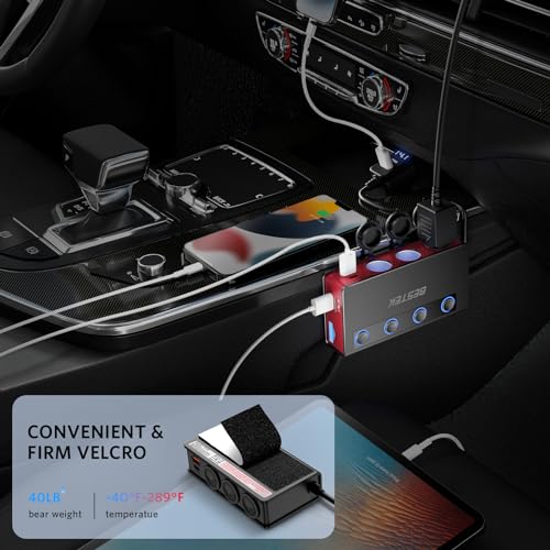 BESTEK Cigarette Lighter Splitter Adapter: 9in1 Car Charger 180W 3-Socket PD 65W and QC3.0 18W Charging Ports LED Display Super Fast Charger for12V/24V (180W Cigarette Lighter Splitter (RED))