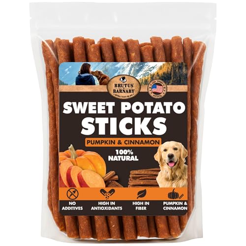 USA Sweet Potato Dog Treats - Grain Free Cinnamon Pumpkin Crunchy Sticks are Great Tasting Promote Positive Dog Gut Health with Natural Anti-Diarrhea Properties no Preservatives Added