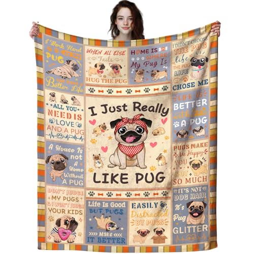 Jonecea ALIB-HLSA029 Pug Blanket Gifts For Pug Lovers Girls,Pug Stuff Cute Pug Dogs Animal Throw Blanket,Cute Pug Print Theme Gifts cover
