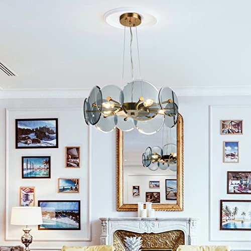 Modern Glass 5-Lights Chandelier, Vintage Modern Glass Pendant Light Fixture With Gold Finish, Modern 19.7" Glass Chandeliers For Kitchen, Dining Room, Living Room, E12 #TOP3