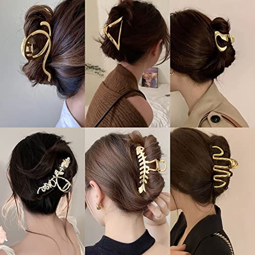 Mhdgg 6 Pack Large Metal Hair Claw Clips For Women,Nonslip Big Hair Claw Clips For Women Large Claw Clip For Thin Thick Curly Hair, Strong Hold Jaw Clips Hair Clamps Hair Styling Accessories(Gold) #TOP1