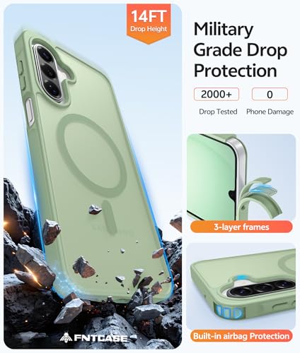 Image of FNTCASE for Galaxy A17 /A16 5G Phone Case: for Samsung A17 Cases [Compatible with Magsafe] [Screen Protector] Matte Translucent Military Grade Protection for Samsung A 17 & A 16 4G Cover - Light Moss