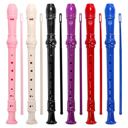 ZEAYEA 6 Pack Soprano Recorder Instrument, German Style Fingering 8 Hole Descant Flute, Detachable Descant Recorders with Cleaning Rod and Fingering Chart for Beginners Music Parties Musical Education