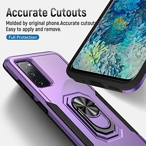 BinBoom for Samsung Galaxy S20 FE Case with 9H Tempered Glass Screen Protector and Lens Protector, Shockproof Military Grade Case Built-in Ring Stand, Support Magnetic Car Mount for S20 FE 5G (Purple)