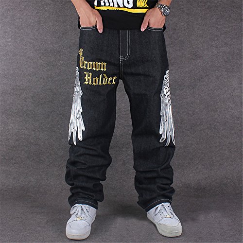 Men's Vintage Hip Hop Wings Embroidery Baggy Loose Fit Jeans3