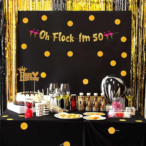 Image of Pre-Strung Oh Flock I'm 50 Gold Glitter Banner - 50th Birthday Decorations for Men and Women - Birthday Party Supplies and Gifts