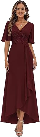 Lace Applique Mother of Bride Dresses for Women with Sleeve Chiffon Formal Wedding Guest Dress Long Formal Evening Gowns