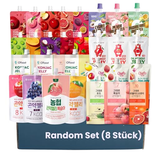 EasyCookAsia Konjac Getränk | 8er Mix Set mit zufälligen Sorten | Kalorienarm zuckerfrei vegan & ballaststoffreich | Gesunder Snack für Diät Sport & Alltag | Sättigend & lecker | ungekühlt haltbar
