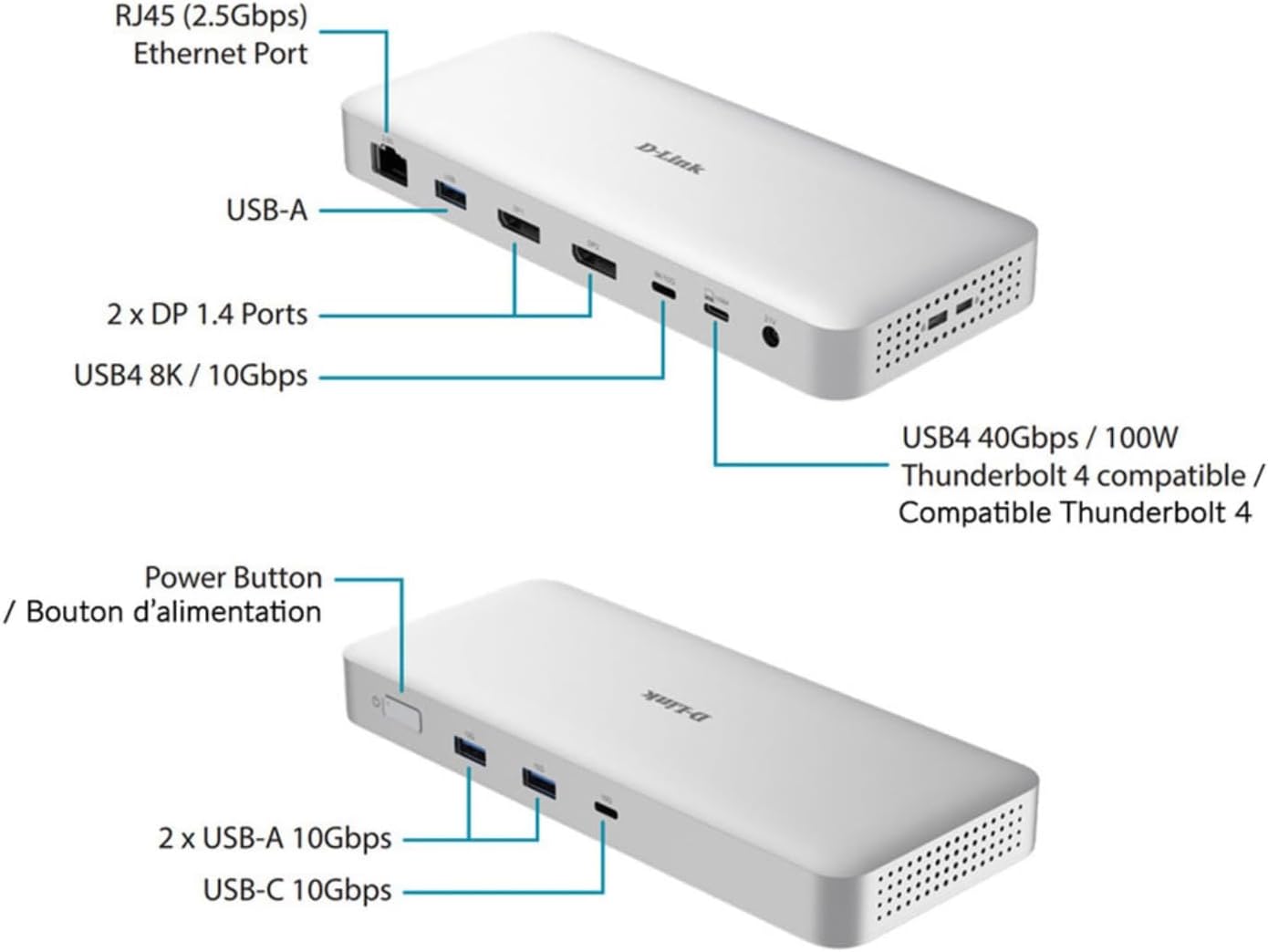 D-Link 9-in-1 USB4 Docking Station with Dual 8K DisplayPorts, Triple Monitor Support, Ethernet up to 2.5Gb, USB4 up to 40GB, up to 100W Power Delivery, microSD Reader, Hub, Dock, PC, Mac (DUF-901)