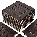 VANCASTLE 9PCS Wood Interlocking Deck Tiles 12"x12", Patio Flooring Outdoor Waterproof All Weather Use, Wood Flooring for Patio Garden Poolside Front/Back Yard, Espresso-Checked