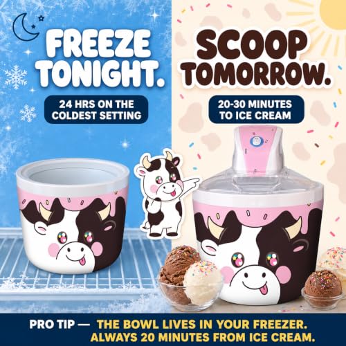 Image of Cow Electric Ice Cream Maker Machine for Kids - Countertop Soft Serve | A fun kids ice cream maker machine for homemade soft serve, sorbet, gelato & frozen yogurt. 1.2 qt small easy to use & clean
