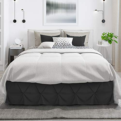 Image of Nestl Pinch Pleat Twin Bed Skirt - 14 inch Drop, Premium Microfiber Black Bedskirt