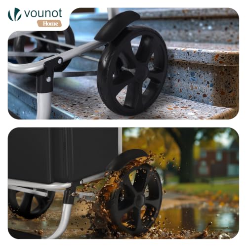 VOUNOT® Carrello della Spesa Pieghevole in Alluminio, Carrello Portaspesa con Borsa da 58L, Ruote Silenziose e Parafanghi, Nero - Immagine 5