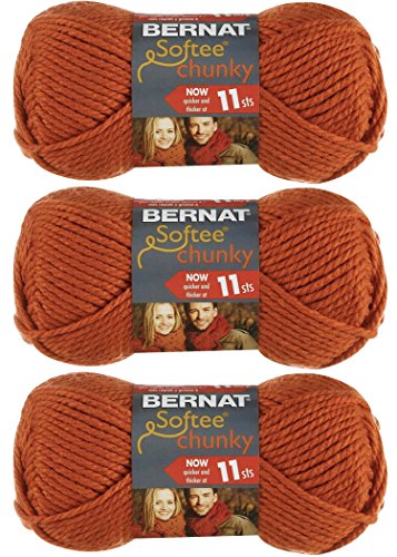 Bernat Softee Chunky 3-Pack Yarn - (6) Gauge 100% Acrylic - 3.5 oz -Pumpkin - Machine Wash & Dry