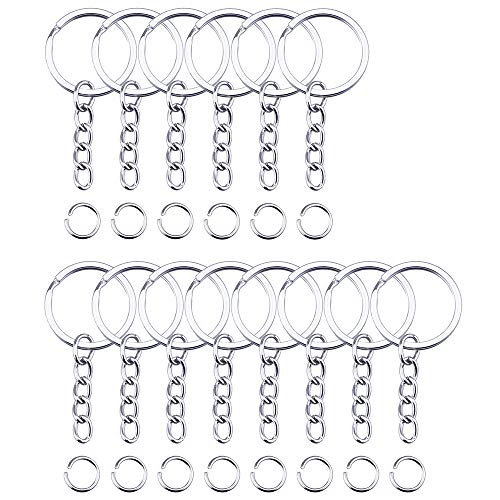 HAUTOCO 100Pcs Metal Split Key Chain Rings with Chain and Open Jump Rings Bulk Nickel Plated Keychain Ring Parts for DIY Arts and Crafts (1 Inch/25mm)