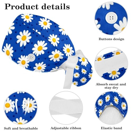 Image of Colored Butterflies Scrub Caps Women Ponytail, Adjustable Bouffant Surgical Caps with Button, Nurse Hats Long Hair
