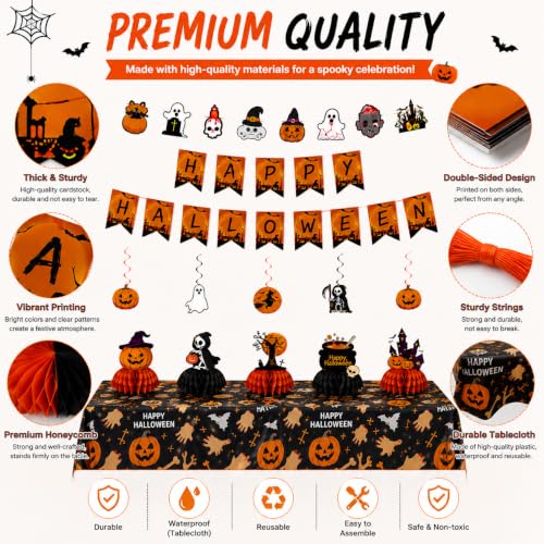 Halloween Party Decorations Set include Halloween Party Banner,Centerpieces for Tables and Halloween Pumpkin Ghost Tablecloth,Trick or Treat Decorations Indoor for Home, Classroom& Office - image 3