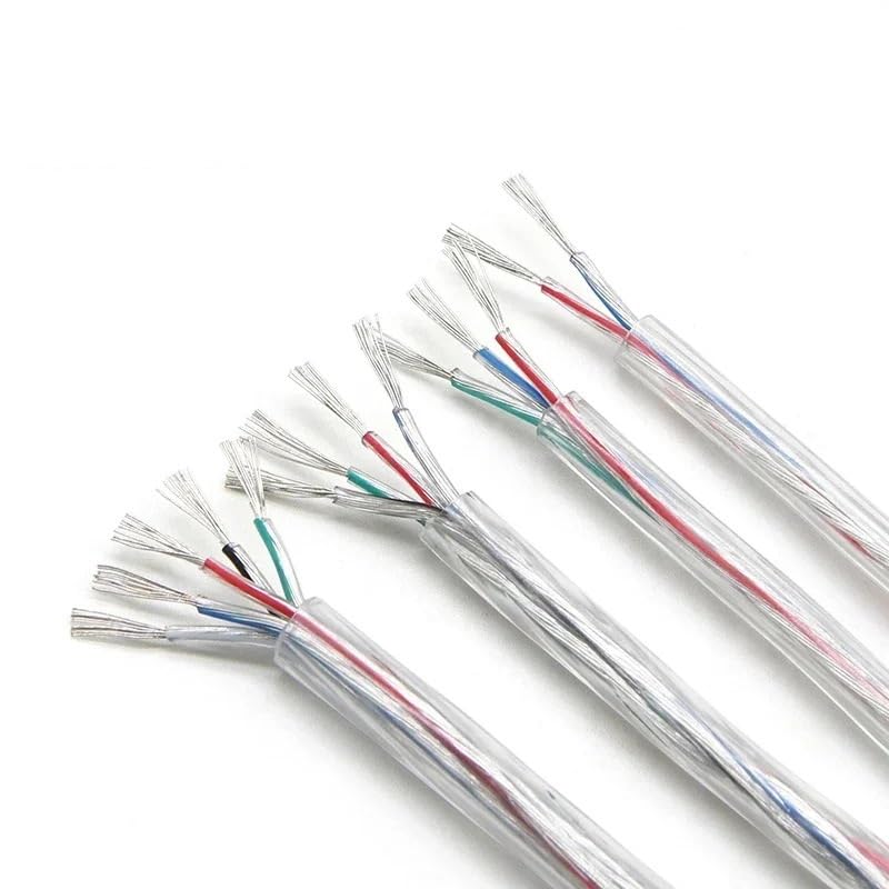 Cable de alimentación Transparente de 1/5m, 28/26/24/22/20/18/16AWG, Cable de Cobre estañado Aislado con PVC, Cable electrónico de luz LED de 2, 3, 4 y 5 núcleos(5 Cores,5 Meters_26AWG)