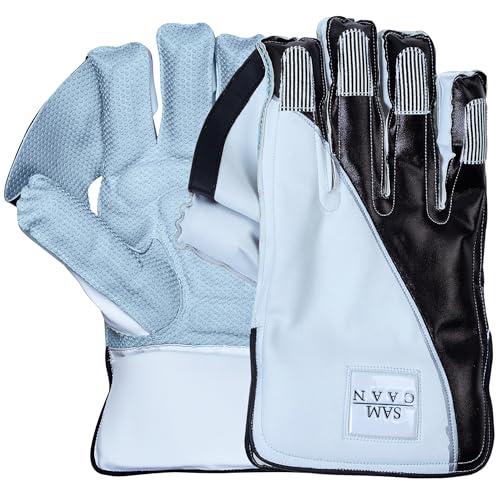 Sam Caan Cricket Wicket Keeping Gloves Professional Padded Keeper Gloves with Grip Palm Mens Cricket Gloves