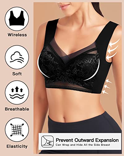 Image of WOWENY Seamless Lace Bras for Women Wirefree Comfortable Mesh Padded Soft Back Smoothing Bra