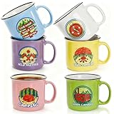 Covzoe Set of 6 Camping Mugs, 15 Oz Ceramic Campfire Coffee Mug in Assorted Colors, Portable Happy Campers Drinking Mug for Tea Milk Picnics Hiking Fishing Travling Lover Gifts, Not Dishwasher Safe