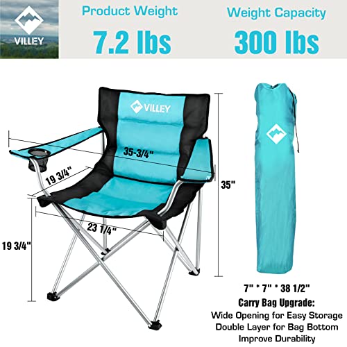 VILLEY-Camping-Chairs-Padded-Folding-Chair-Outdoor-Portable-High-Camp-Chair-Foldable-Outside-Arm-Chair-with-Cup-Holder-Carry-Bag-Blue
