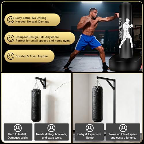 Vobab Freestanding Punching Bag with Stand for Adults Teens, Heavy Boxing Bag, 70\" Boxing Equipment Bag Kickboxing Bag, Women Men Heavy Bag for Beginners Muay Thai MMA Training Fitness
