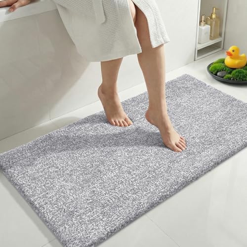 Yimobra Non Slip Machine Washable Bathroom Rug 44x24 Grey and White