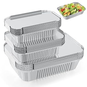 Notwoe 30 stuks aluminium kommen, grillschalen van aluminium, 1750 ml, 700 ml, 410 ml, aluminium schalen met deksel, herbruikbare aluminium schalen voor koken, roosteren, bakken, braden.