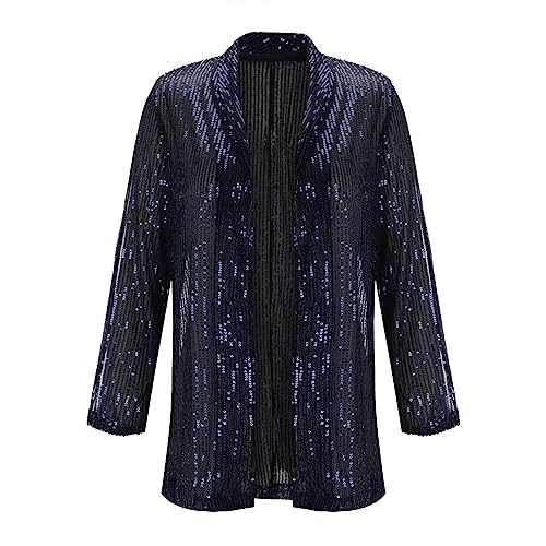 GOKKILRW Womens Open Front Sequin Coat Glitter Sparkly Las Vegas Vacation Blazer Party Club Cocktail Jacket Concert Outfits2