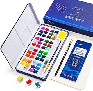 Watercolour Paint Set ,48 Vibrant Water Colors, Not Chalky,Easy to Blend, Quick to Dry,Lightweight and Portable, Perfect for Budding Hobbyists and Professional Artists,Paint Brush ,Palette Included