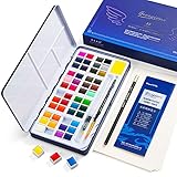 48 Assorted Watercolor Paints Set - Perfect Watercolor Pan Set with Water Brushes Mixing Palette and Half-Hand Glove for Beginners and Artists Journal Sketching Painting Coloring Drawing Art Supplies