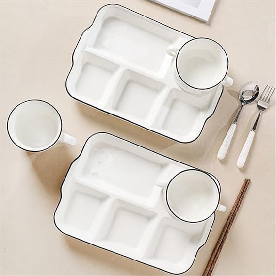 Divided Porcelain Sectional Plate, Portion Control for Adults Ceramic, Compartment Dinner Plate Perfect for Balanced Diet