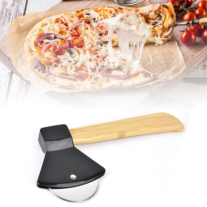 Image of Axe Shaped Pizza Cutter with Sharp Rotating Blade for Pizza, Bread, Cakes (Multi) - RA075-BLACK