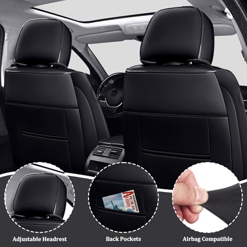 Image of Car Seat Covers Full Set for Kia Telluride 2020-2026, Anti-Slip Full Coverage Car Seat Covers, Waterproof Nappa Leather Car Seat Cover Sets(5 Seats with Headrests /Black White)