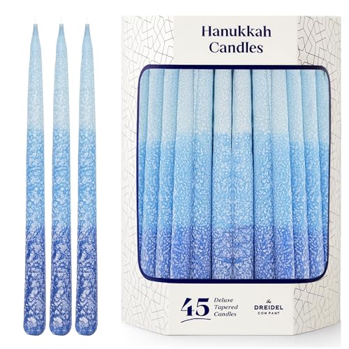 The Dreidel Company 3-Tone Blue Frost Dripless Hanukkah Candles, 1-Hour Burn Time, 45 Decorative Chanukah Candles