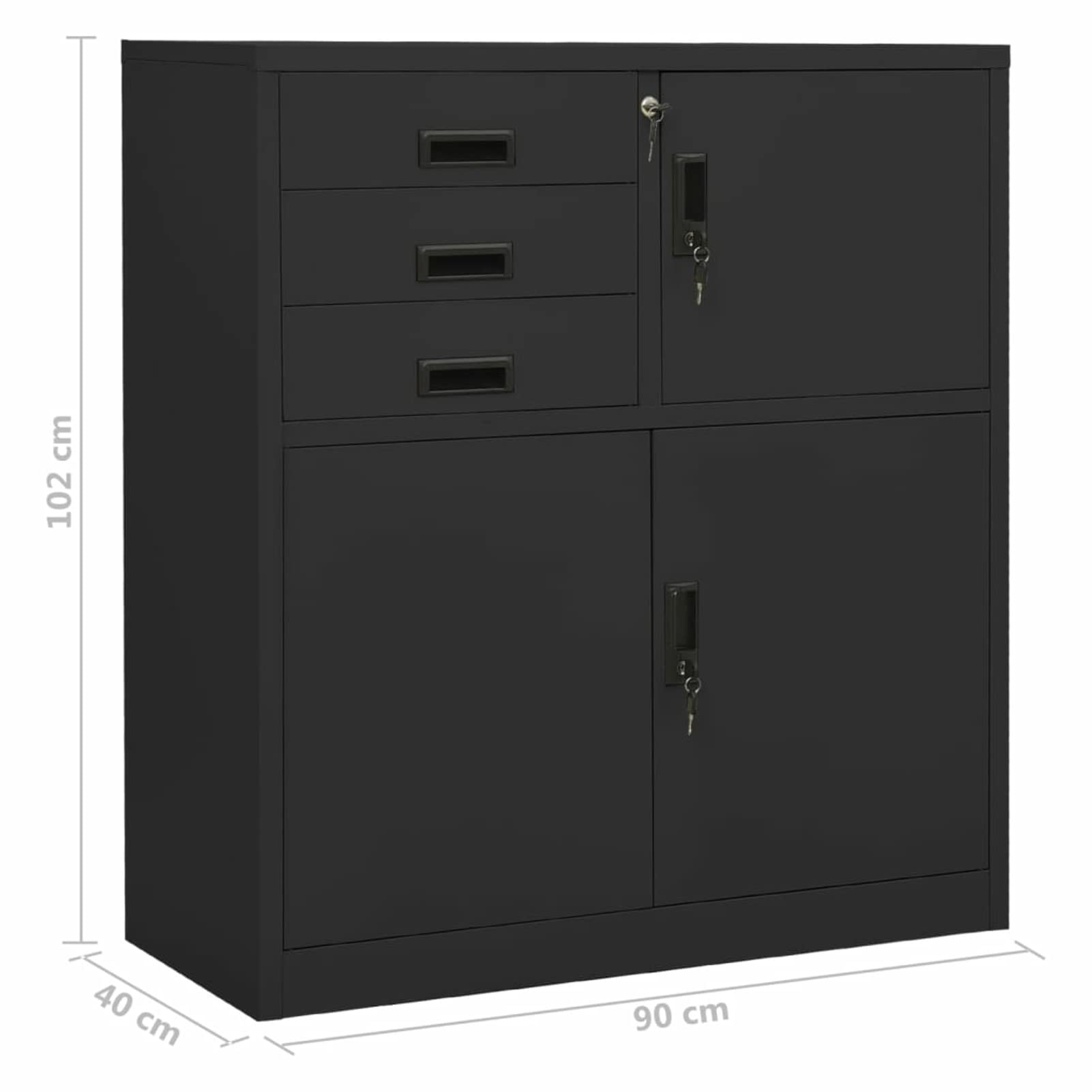 Armario de almacenamiento de oficina de metal con cerradura, armario de almacenamiento seguro en acero gris antracita, 90 x 40 x 102 cm, perfecto para espacio de trabajo y oficina en casa