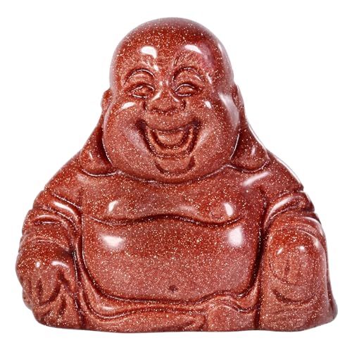 Image of KYEYGWO 1.5" Gold Sand Stone Crystal Laughing Buddha Ornaments for Home