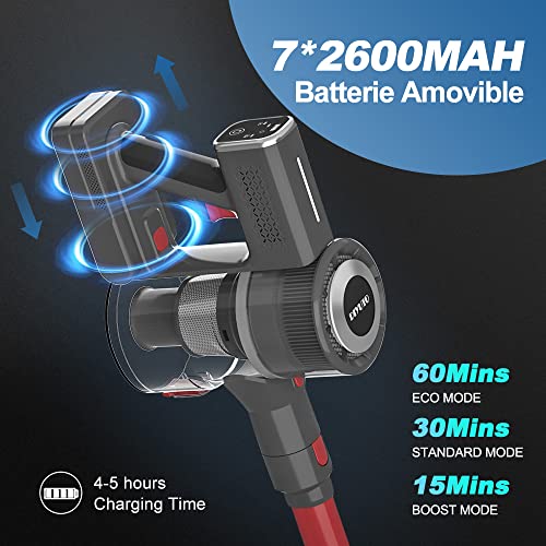 Diyuto Akku-Staubsauger, Staubsauger 7 * 2600mAh, 33kPa Super-Saugleistung, 60Mins Laufzeit, 6-Stufen-Filtrations-Staubsauger mit 2 HEPA, Leichter und ruhiger V-Bürsten-Staubsauger – Bild 5