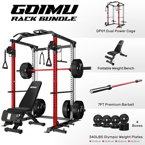 Image of DP01 Power Cage, 2000LBS Squat Rack with Cable Crossover and Dual Independent Pulley System, Full Cage for Full Body Training, Power Rack with More Training Attachments for Home Gym
