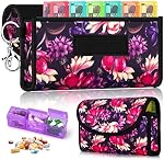 BVYA Pill Organizer Case, Weekly Travel Pill Case Medication Reminder,for 3 Times A Day, 7 Days a Week-Includes Printed Neoprene Carrying Case & A PVC Vaccine Card Protectors
