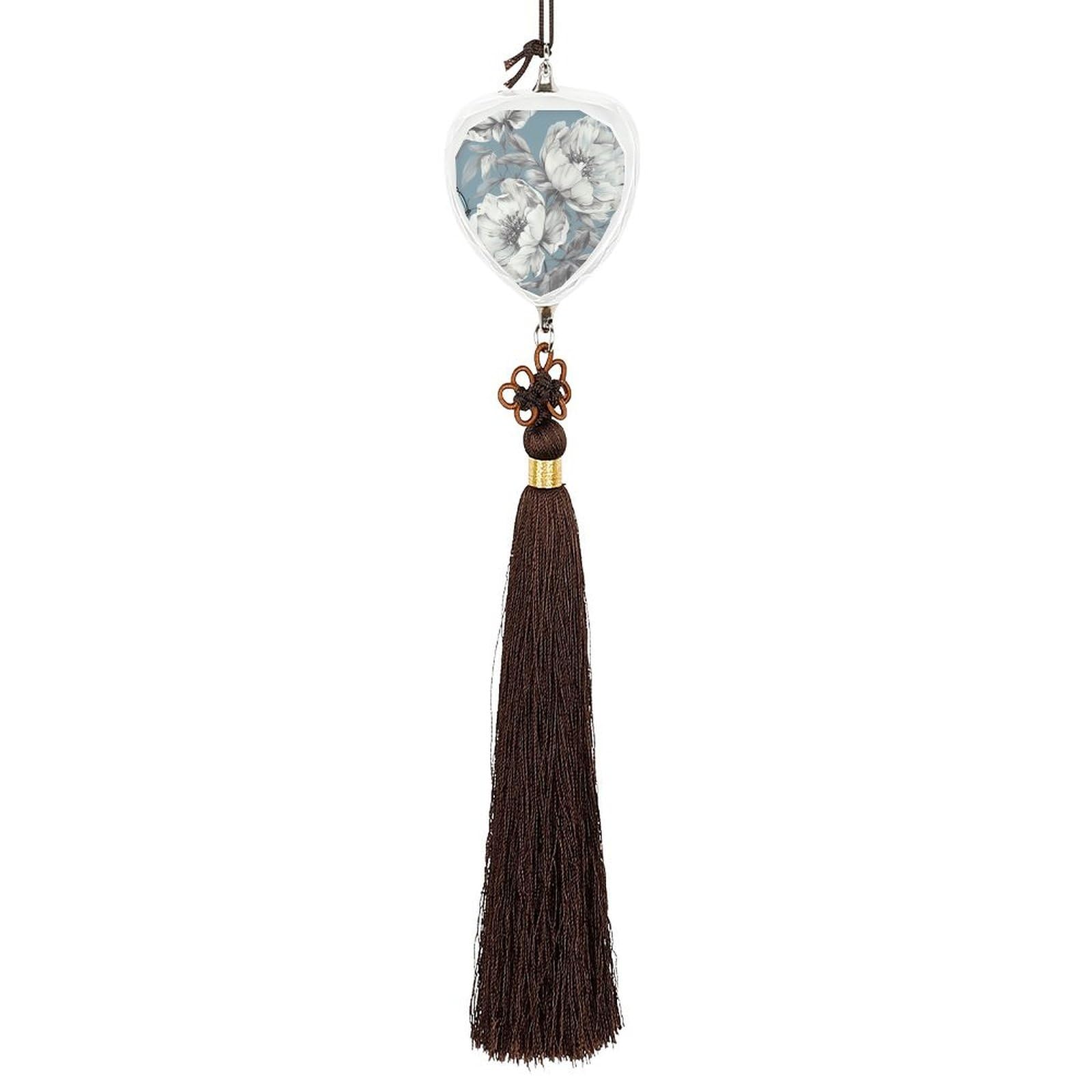 Crystal Auto Pendant Charms Love Crystal Car Rear View Mirror Charms Flowers on Blue Background Auto Hanging Interior Ornament Pendant Car Interior Accessories for Women Men CarCharms Decor