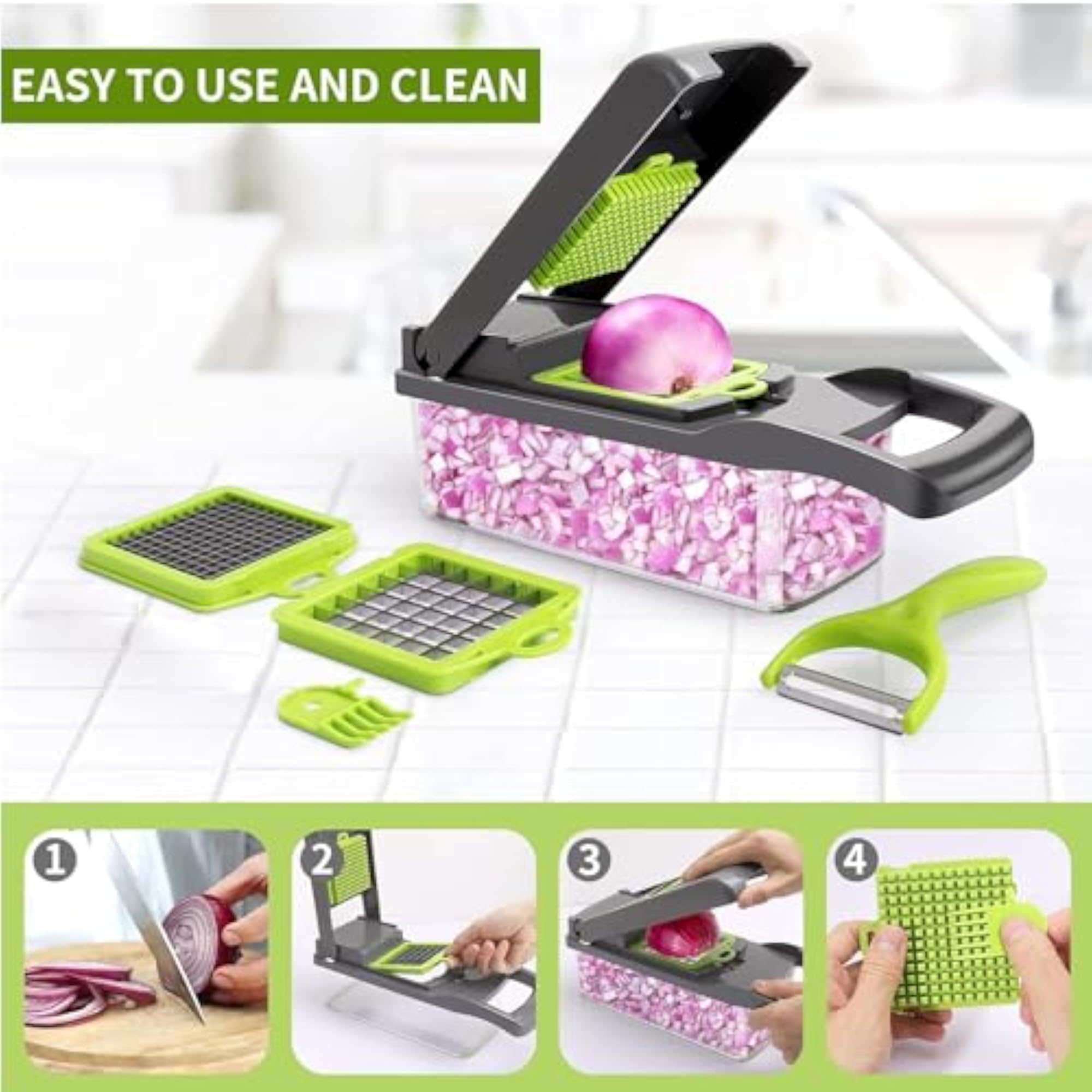 16-in-1 Vegetable Chopper and Dicer with 1.2L Container & Draining Basket