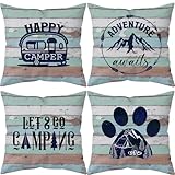 Soothirty Camper Sweet Camper Throw Pillow Case, 18 x 18Inch Set of 4, Camping Lovers Gifts , Vintage Wood RV Decor, Trailer Decor, Camping Decor Cushion Cover for Sofa Couch Bed