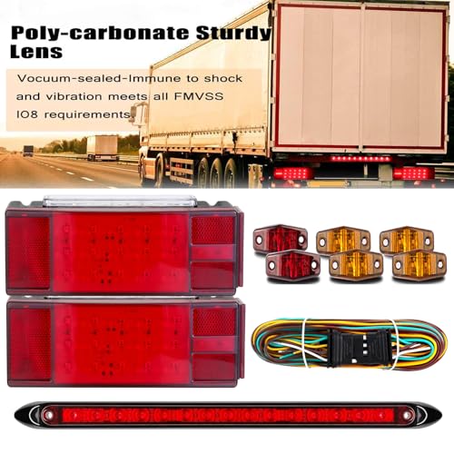 Image of LIMICAR Boat Trailer Light Kit with 15-LED Light Bar & 25FT Wiring Harness | Features Red and Amber LED Marker Lights for Enhanced Side Visibility and Safer Towing