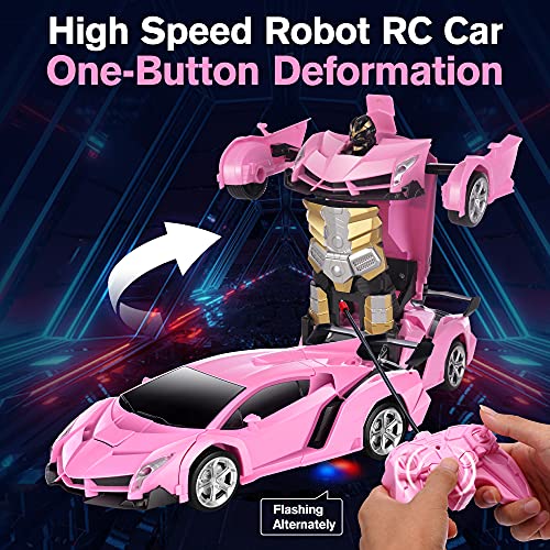 Joyofun Remote Control Car Hobby Rc Transformer Cars Robot Toy High Speed Transforming 2.4Ghz 1:18 Scale 360° Rotating Drift For Girl Kid Teen Boy - Pink #TOP1