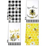 Kajaia 4 Pcs Bee Sunflower Kitchen Towels Summer Gnome Dish Towels Watermelon Lemon Tea Towels Sunsh