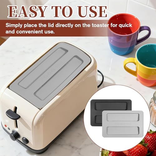 2 Pcs Toaster Covers, Universal Size Toasters Dusts Covers Wide Slot Silicone Toaster Protector Soft Silicone Toasters Oven Cover for Most Breads Sandwich Machine Accessories, Black & Grey - Thumbnail 5