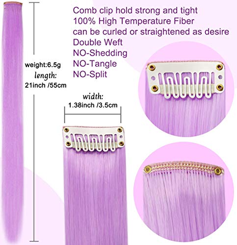 Zhaowwei 16 Pcs Princess Colored Extensions Multi-Colors Party Highlights Streak Synthetic Hairpieces Clip-In/Clip On Colored Hair Extensions (Lavender+Light Blue+Light Purple+Light Pink) #TOP5
