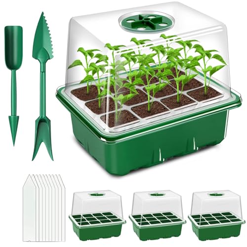 zociko Zimmergewächshaus Anzuchtkasten, 3 Stück Keimschalen, Mini Gewächshaus Anzucht Set, Anzuchtregale Setzling Starter Tabletts Treibhaus Anzuchtschale mit Deckel Belüftung für Sämling Pflanze